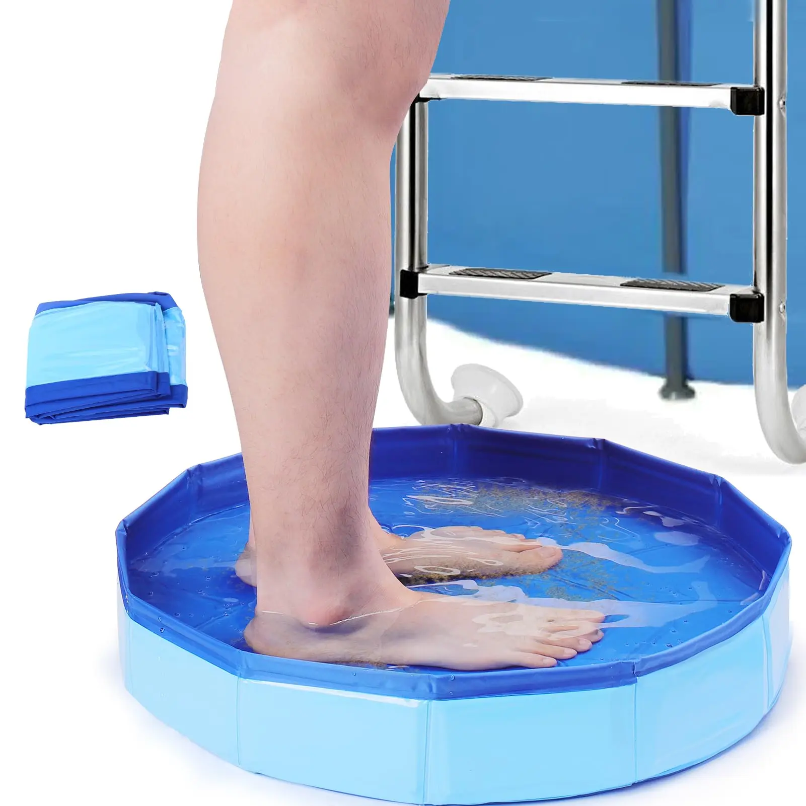 Pool Foot Bath - Inflatable-Free and Foldable, Foot Soaking Bath Basin Portable for Pool Entry, Swimming Pools above Ground Essentials Swimming Pool Clean Feet Accessories, Blue