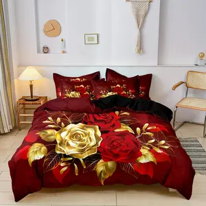 Rose Print Decorative Duvet Cover Set, 1 Count Duvet Cover & 1/2 Counts Pillowcase without Filler, Soft Comfortable Bedding Set for Home Bedroom