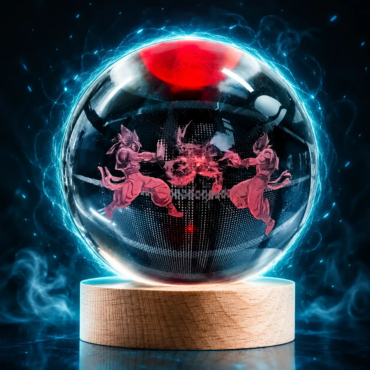 DBZ Color-Changing 3D Laser Engraved Anime Battle Crystal Ball with Wooden Base, Decorative Collectible Desk Ornament, Unique Birthday and Holiday Gift for Anime Fans and Gamers