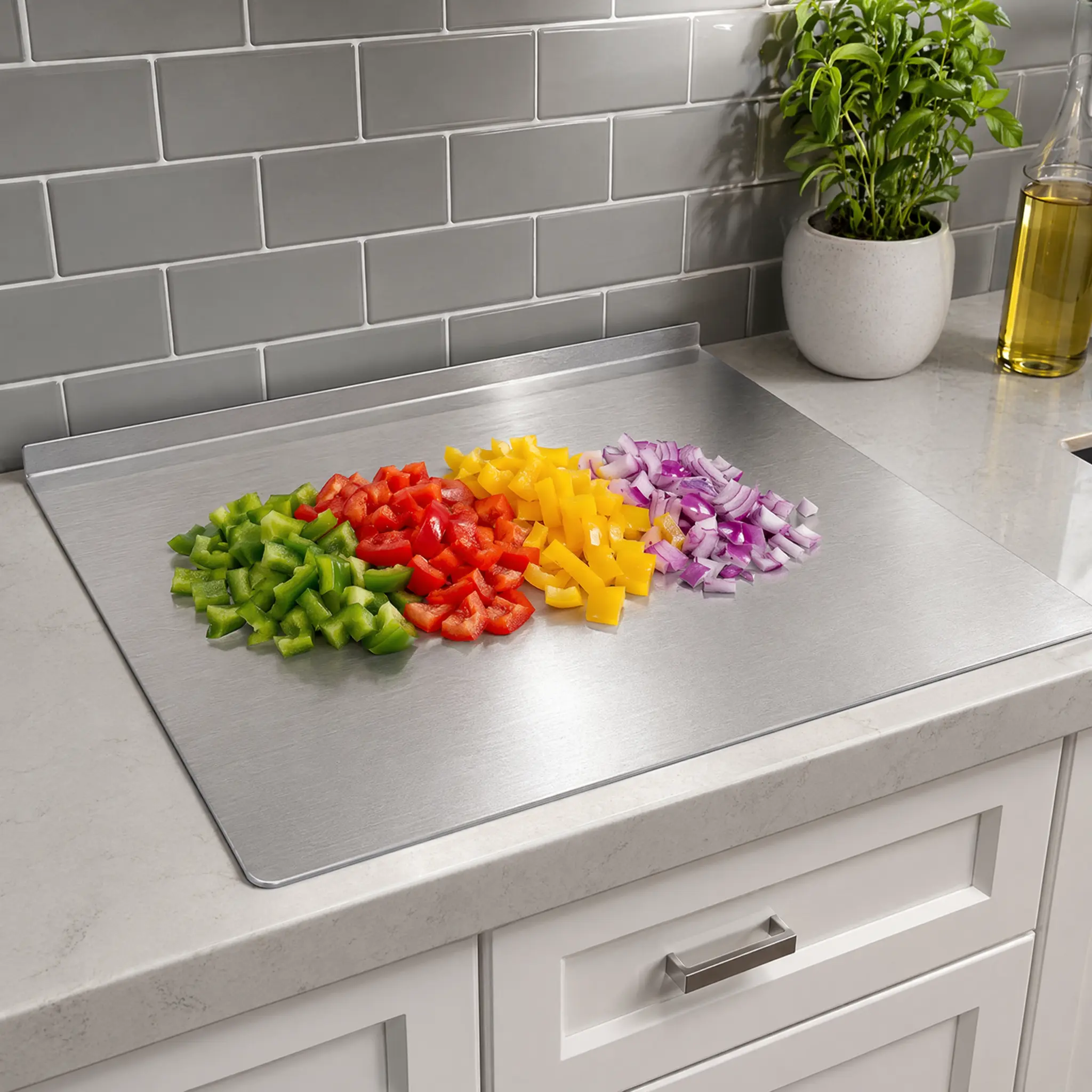 【Summer Sale Deals】Food Grade Titanium Metal Cutting Board, Durable Large Kitchen Chopping Block For Meat Fruit Veggies & Baking, Easy To Clean For Daily Cooking Use