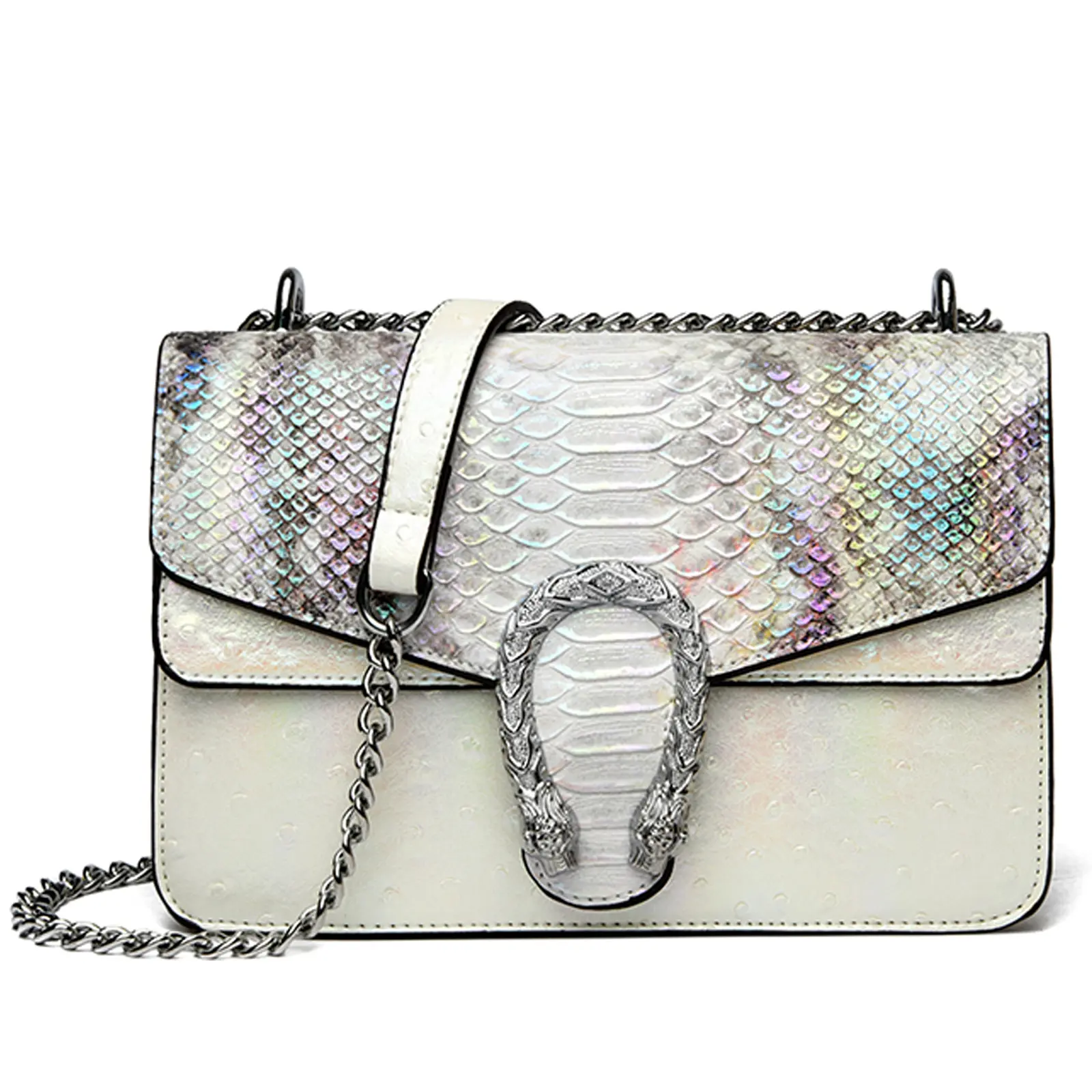 MYHOZEE Women's Elegant Unique Bags - Snake Printed Leather Crossbody Purse Shoulder Bag, Stylish Chain-Shoulder Evening Clutch, Handheld Bag Purse