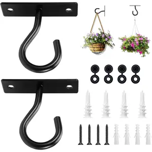 2Pack 2.5Inch Ceiling Hooks for Hanging Plant, Hanger for Indoor and Outdoor Plant Pots Holder, Wall Hook for Planters, Flower Basket, Wind Chimes, Lanterns, Lights, Bird Feeders, Home Decor