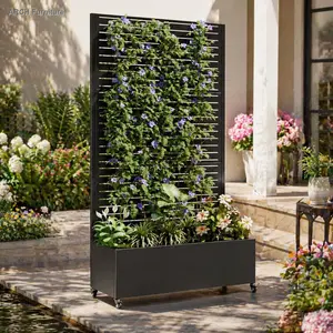 Galvanized Steel Rectangular ARCH Metal Planter Box with Trellis, 73"x35"x16" Large Size Rustproof Outdoor Garden Raised Bed, Drainage Holes, Lockable Wheels & Privacy Screen, Backyard Accessory for Climbing Plants,summervibes