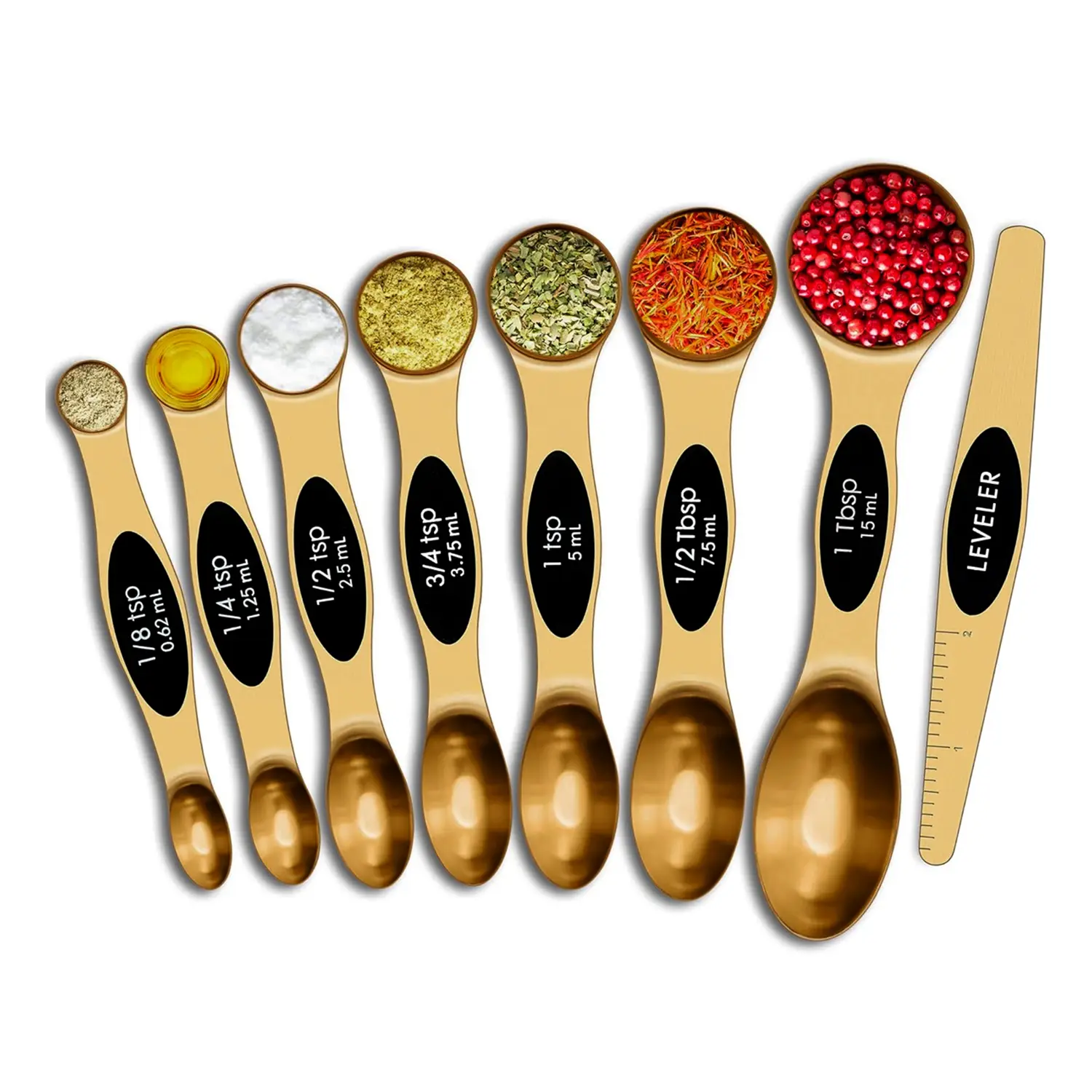 8-Piece: Double Sided Stackable Copper Magnetic Measuring Spoons Set Kitchen Round Stainless Utensils