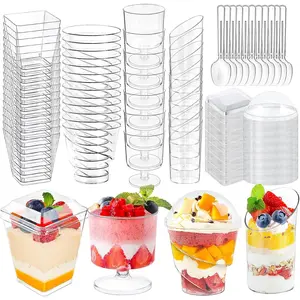 Mini Dessert Cups with Spoons and lids, 5 oz Mini Clear Parfait Cups, Shooters Cups for Party, Round Yogurt Cups, Reusable Fruit Ice Cream Cake Pudding Cups