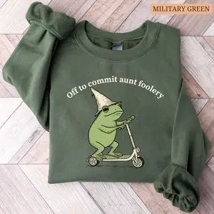 Auntie Frog Sweatshirt Off to Commit Aunt Foolery Crewneck Funny Frog Scooter Gift For Aunt Funny Auntie Sweater Pregnancy Announcement Top