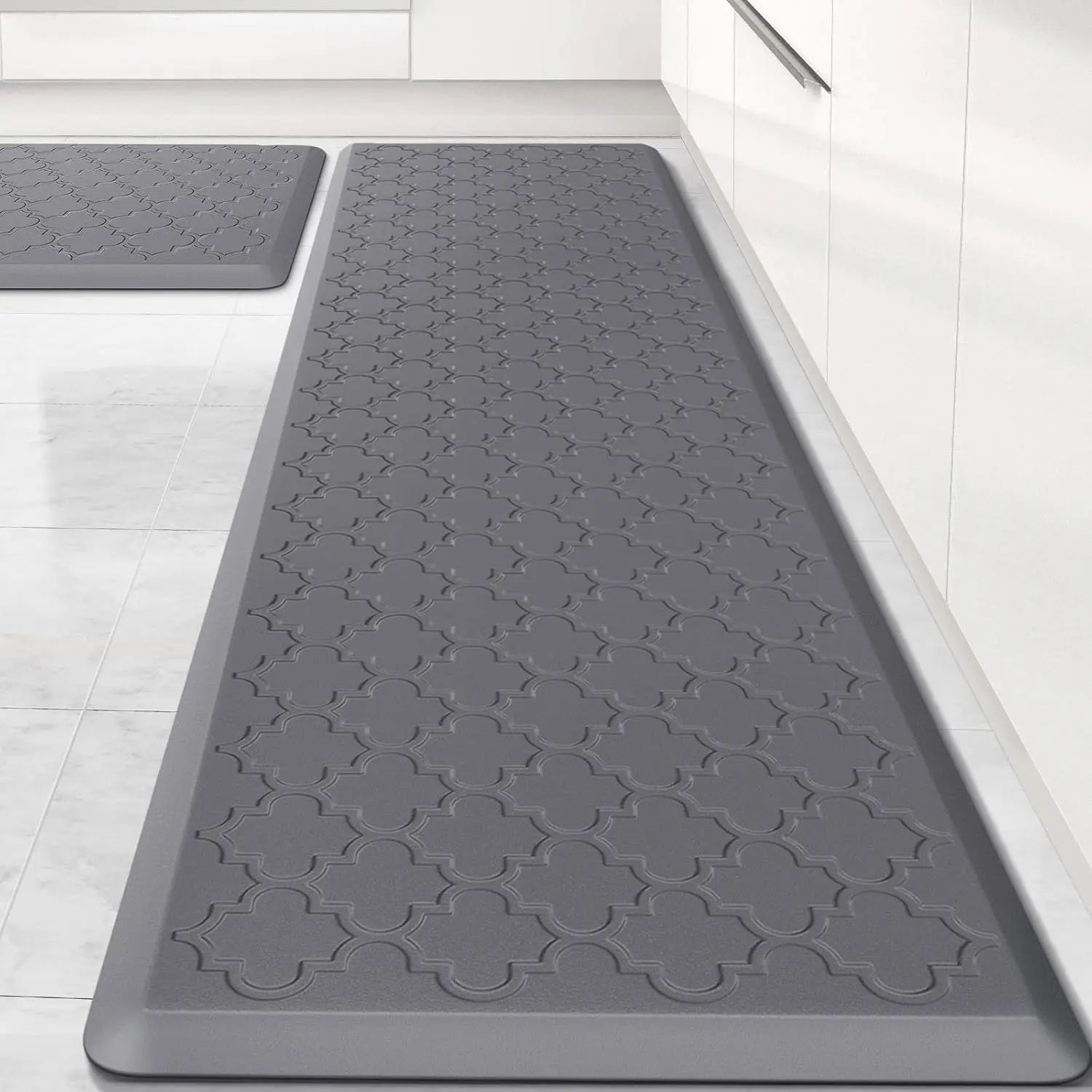 2 Piece Anti Fatigue Mats for Kitchen Floor, Grey | Kitchen Mats Cushioned Anti Fatigue, 17.3" X 28"+17.3" X 60", Non Slip, Cushioned Rugs for Standing, Office, Sink, Laundry