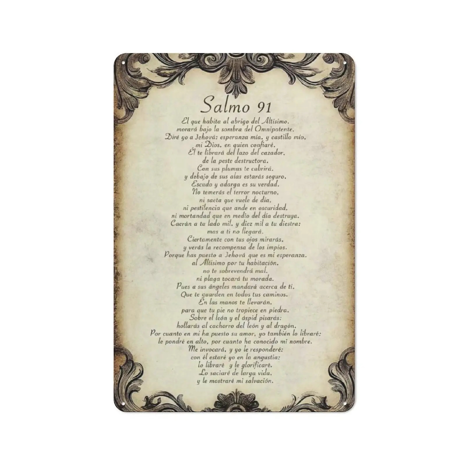 Lightweight Aluminium Salmo 91 Spanish Psalm Sign (8x12 in/12x16 in) - Religious Scripture Home Decor, Room Decor Wall Ornament for Church - Vintage Christian Faith Enthusiast Gift
