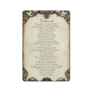 Lightweight Aluminium Salmo 91 Spanish Psalm Sign (8x12 in/12x16 in) - Religious Scripture Home Decor, Room Decor Wall Ornament for Church - Vintage Christian Faith Enthusiast Gift