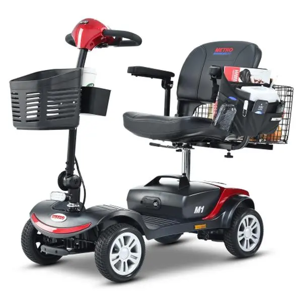 Adult Compact 4-Wheel Travel Mobility Scooter - Red, 300W Motor, 300lbs Weight Capacity
