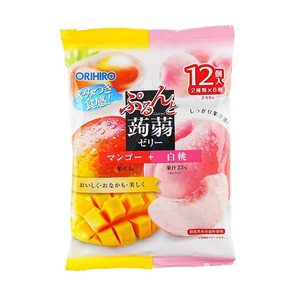 ORIHIRO Konjac Jelly Mango Peach Flavor - 0 Fat Low Calorie Snack, 240g
