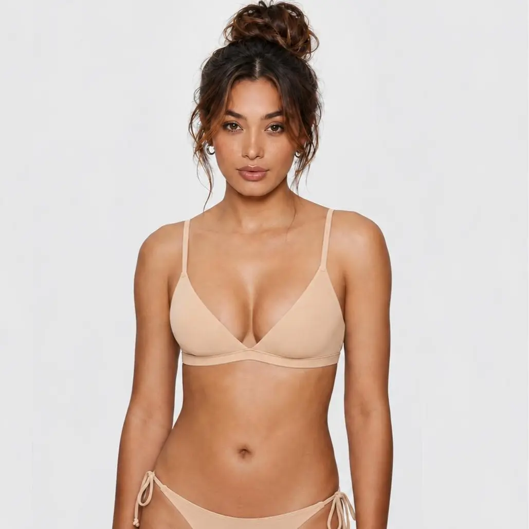 VRCOMFY  Women's Inbarely Triangle Bralette Plunge Unlined Seamless Bra No Underwire Sexy Comfortable Everyday