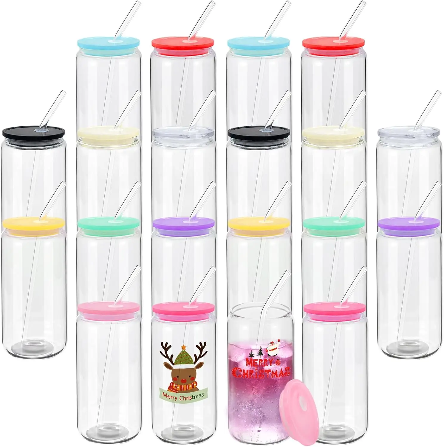1 clear Mason jar with a colored lid and straw, shatterproof plastic Drinkware Bottle Reusable Cup Tumbler Portable
