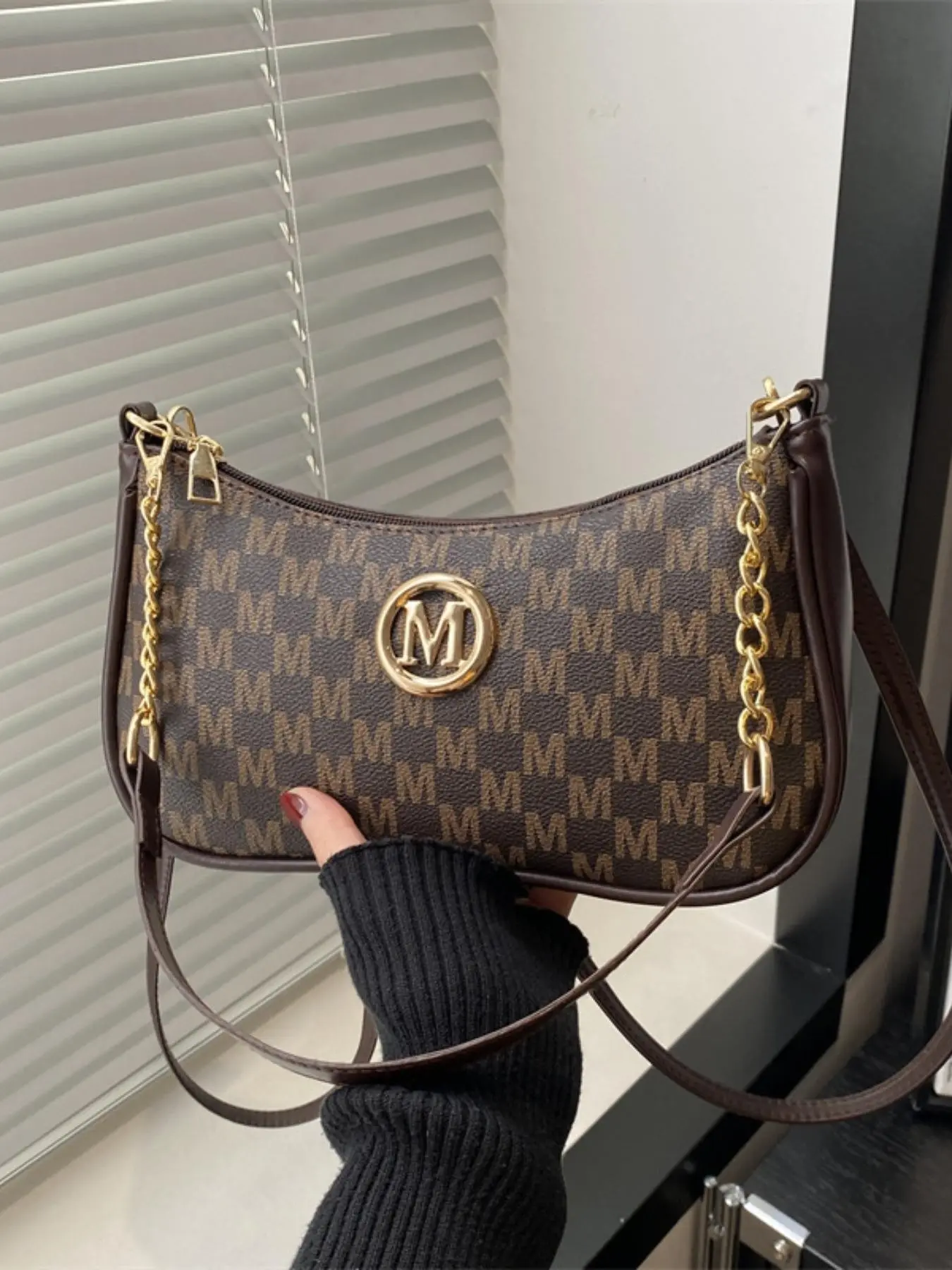 Women's Crossbody Bag, French Style Moon-Shape Shoulder Bag, Detachable Chain, Adjustable Strap, Zipper Closure, Daily Commuter Bag