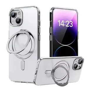 360 Degree Rotation Stand Holder Matte iPhone Case Magnetic Wireless Magsafe Charging For iPhone 16 15 14 13 Pro Max  Cellphone Shockproof Protection Smartphone Cover Screen Protector Protective Casing