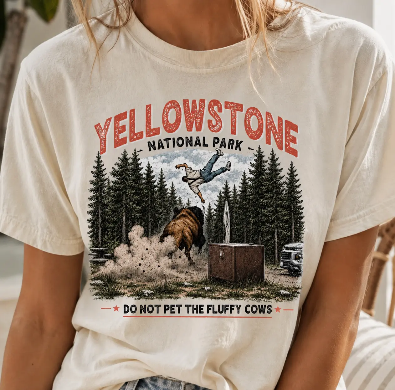 Funny Yellowstone Bison Incident Shirt, Funny National Park Meme Tee, Tourist vs Bison Graphic Shirt, Album Cover Parody Gift