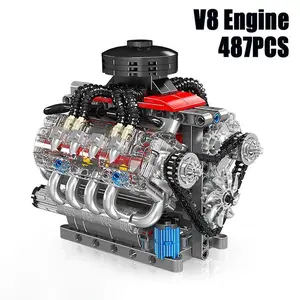 V8 Engine Building Blocks Set Functional Technical Simulated Small Particle DIY Assembly Bricks Mechanical Model Kit Toys Gifts For Holiday, 487PCS