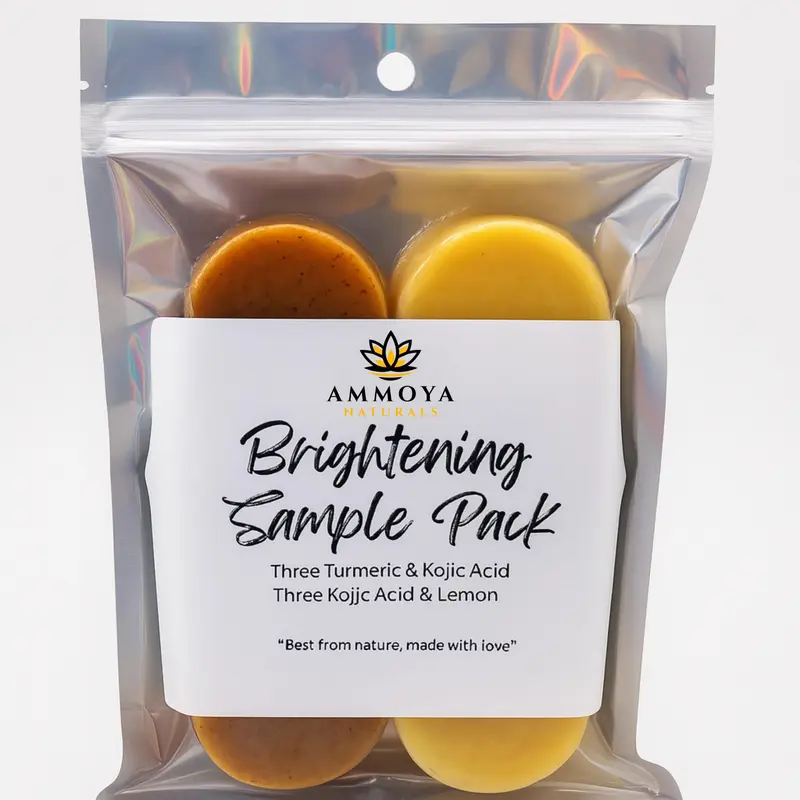 Ammoya Naturals 6-Piece Soap Sample Pack, Natural Skincare Face & Body Soap for Body Care Routine, Travel Toiletries Infused with Burdock Root, Frankincense, Turmeric Oil