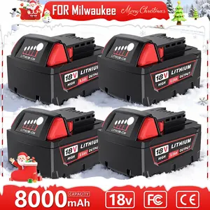 4Pack 8.0Ah Replacement for Milwaukee M-18 Battery 18V Lithium 48-11-1862 48-11-1852 48-11-1882 Cordless Tools High Output