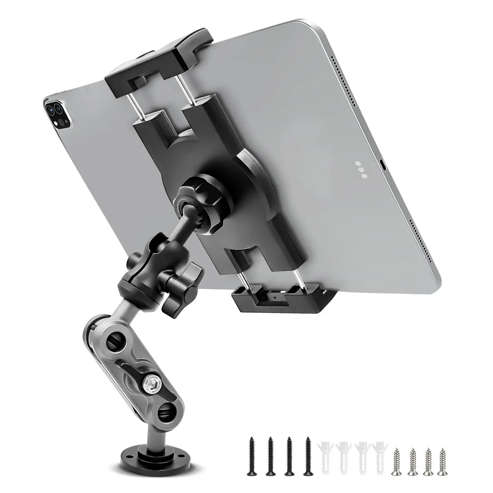 Aluminum Heavy Duty Drill Base Tablet Holder Car Mount Dashboard  360° Adjustable 2-stage Stand For 4.7-12.9" Ipad Pro/air/mini/samsung Galaxy Tab Truck Wall Desk Commercial Vehicle