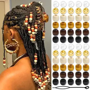 60Pcs Wooden Hair Beads for Braid 6 Color Hair Jewelry Braids Loc Dreadlock Accessories Hair Tube Decoration Cute Braids Decoration Jewelry Making Kit Braid Clips for Women and Men