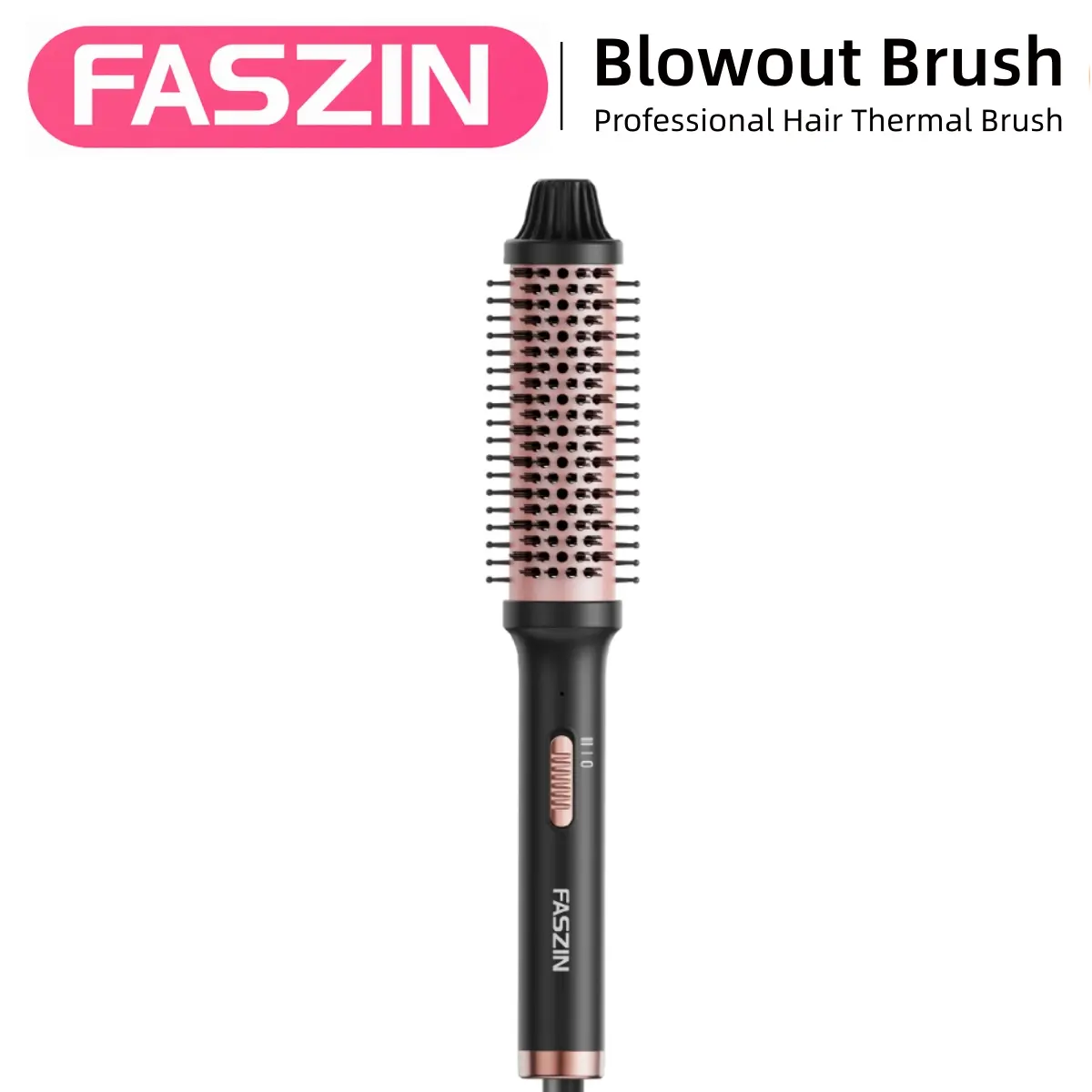 Faszin Ionic Heated Thermal Brush - 1.5 in Ceramic Coated Hair Tool, Fast Heat-Up, Dual Temp Settings, 1-Hand Operation, Time Saving Straightening, Frizz-Free Results, 100-230V Universal Voltage, Heated Brush
