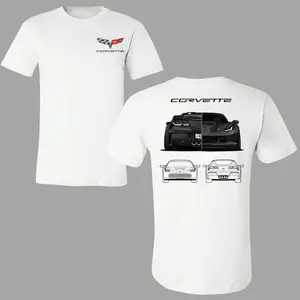180g[100%cotton]Corvette Car Graphic T-shirt, 2 Sides Print Featuring Blacked-Out C7 ZR1 with Line Art Front View Design, Muscle Car Streetwear for Men & Women, Streetwear, Vacation Outfits, Summer Deals