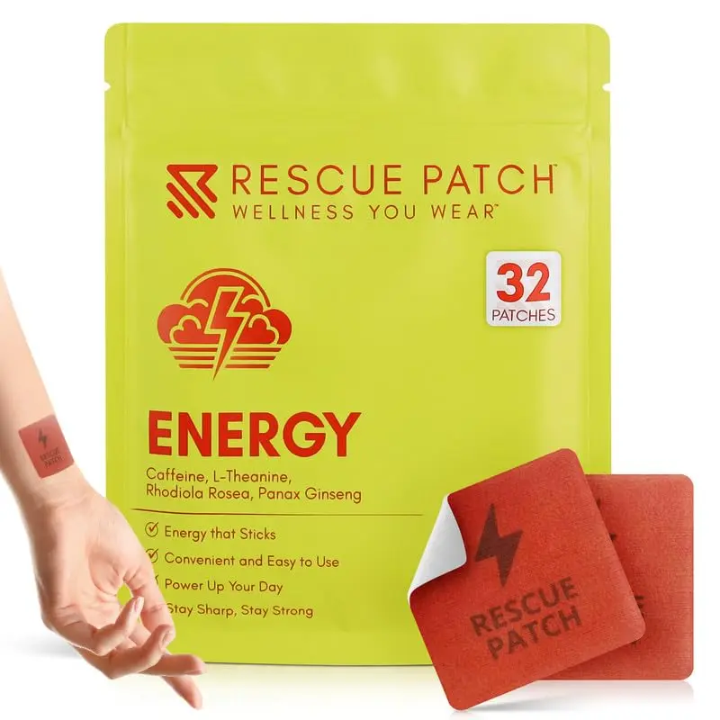 Rescue Patch Energy Patch for Adults, Daily Wellness Patch for Work, Travel & On-the-Go, 32 Count