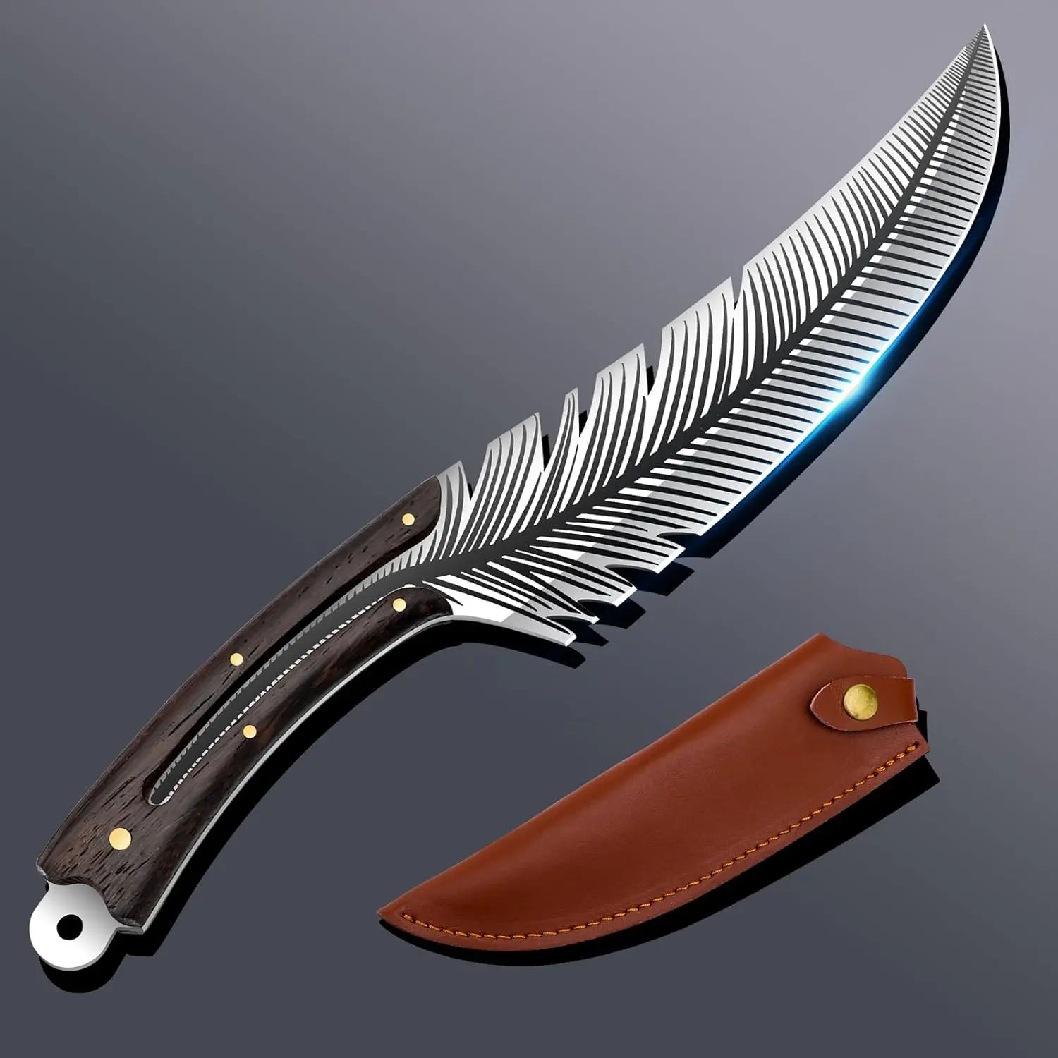 Stainless Steel Meat Bone Cleaver Knife with Sheath - Sharp Kitchen Cooking Knife for Outdoor Camping, Thanksgiving Christmas Gifts (Included Steel Cover), Knives