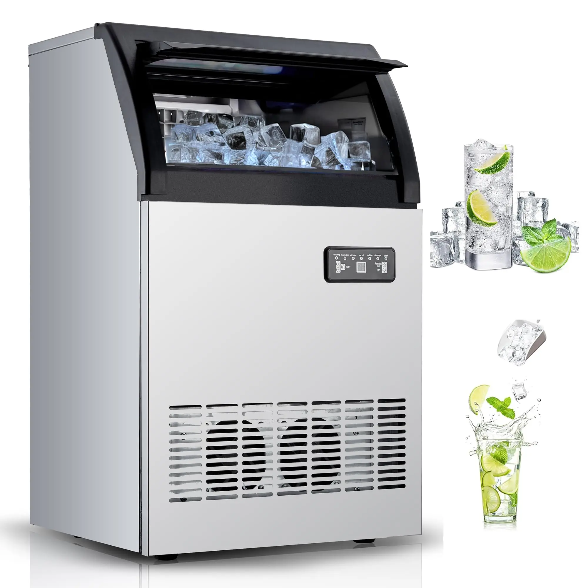 【GARVEE】Commercial Ice Maker Machine - 120lbs/24H Production, Stainless Steel Under Counter Design, 33lbs Ice Storage Capacity, Freestanding, Suitable for Home, Bar, Party, Cafes, Businesses