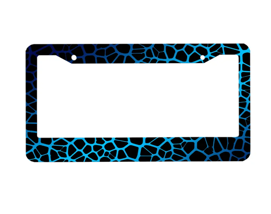 [MODERN] Blue and Black Mesh License Plate Frame, 2 Hole Aluminum Car Tag Holder, Universal 12x6 Inch Front Rear Plate Frame, Sleek Auto Decor for Cars Trucks SUVs