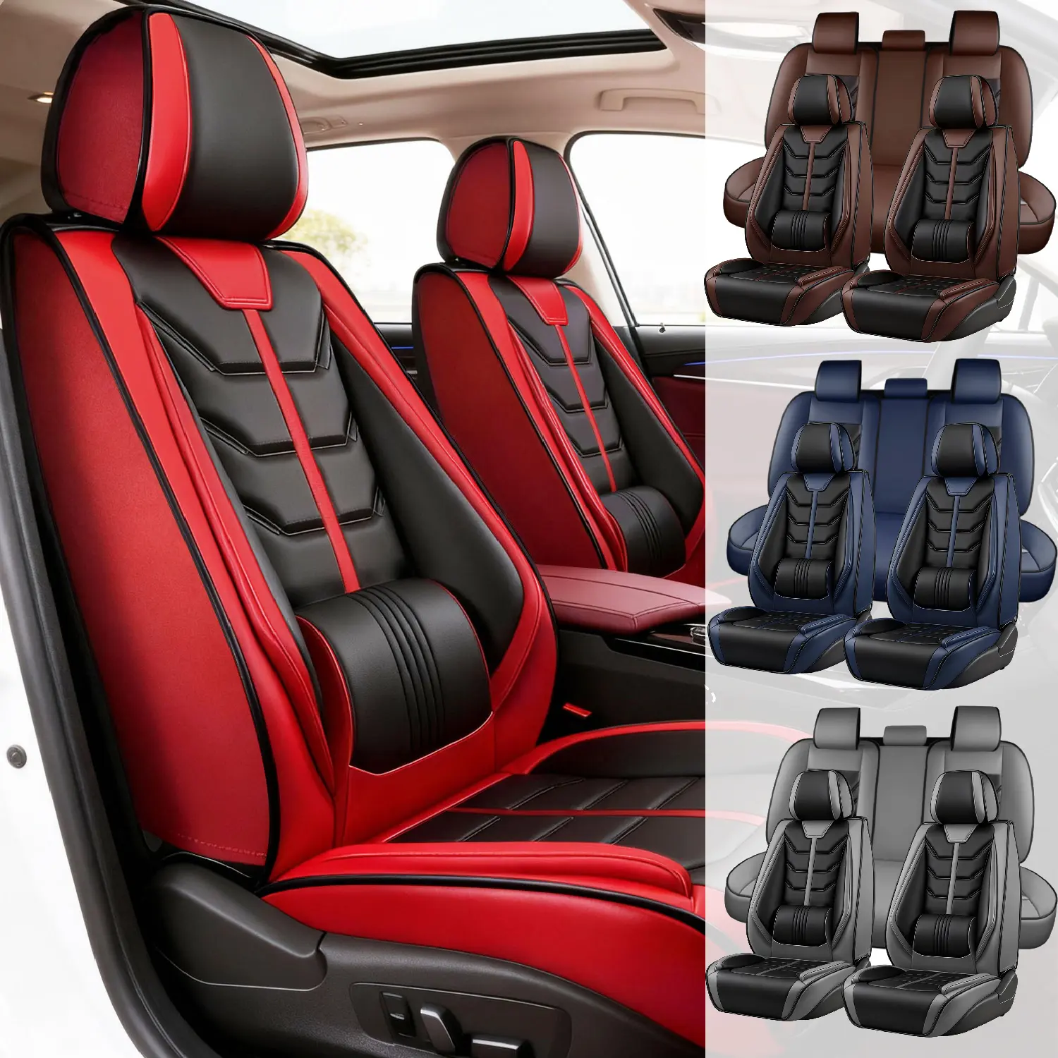 Car Seat Covers,Waterproof Luxury Nappa Leather Cushion Protectors 5-Seats Full Set ,40/60 Split Front and Rear Bench Seat, Auto Accessories, Universal Fit for Nissan /Honda /Civic /CRV /Hrv /Kia /Sorento /Toyota /Corolla /4Runner /Camry/Tacoma