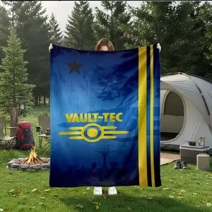 1pc Fallout Vault-Tec Theme Super Soft Flannel Blanket for Sofa, Bed, Travel, Camping, Office Decor, Cozy Warm Lightweight Throw Gift for Adults, All Season, Flannel Throw Blankets