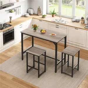Yaheetech Bar Table Set, Industrial Counter Height Table Set with 2 Backless Stools for Kitchen, Dining Room, Living Room, Small Space, Gray