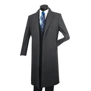 Men's Single-Breasted Wool and Cashmere 3-Button Top Coat - Charcoal