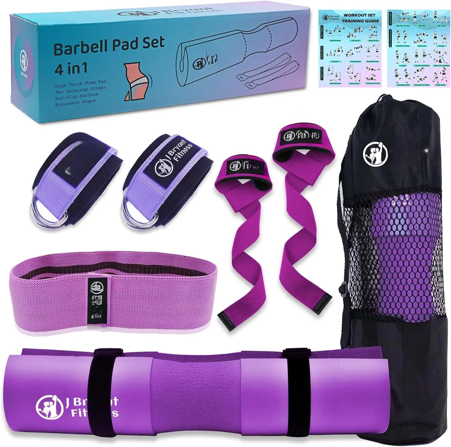 Barbell Pad Set with 2 Ankle Straps for  Machines  Resistance Band Weight Lifting Straps Thick Cushion -Thrusts Pad with Carry Bag for Squats Bench Press Workout