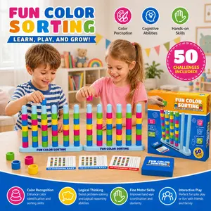Color Stacking Challenge – STEM Stacking Puzzle Toy for Kids, Fast-Paced Color Sorting Game with 2 Stacking Trays + 50 Double-Sided Challenge Cards, Educational Board Game for Family & Party, Brain Teaser for Boys Girls Ages 3-8