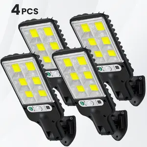 Led Solar Street Lights Outdoor, 4 Pack 120 Led Remote Control Wireless Ip65 Motion Sensor Security Wall Light with 3 Modes for Garden, Street, Deck, Yard, Garage, Patio