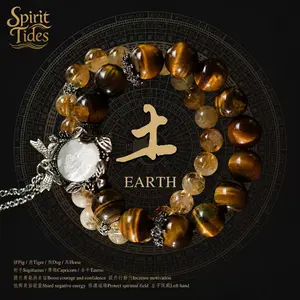Natural Tiger's Eye Citrine Golden Rutilated Quartz Crystal with Pearl Pendant Career Success Attract Wealth