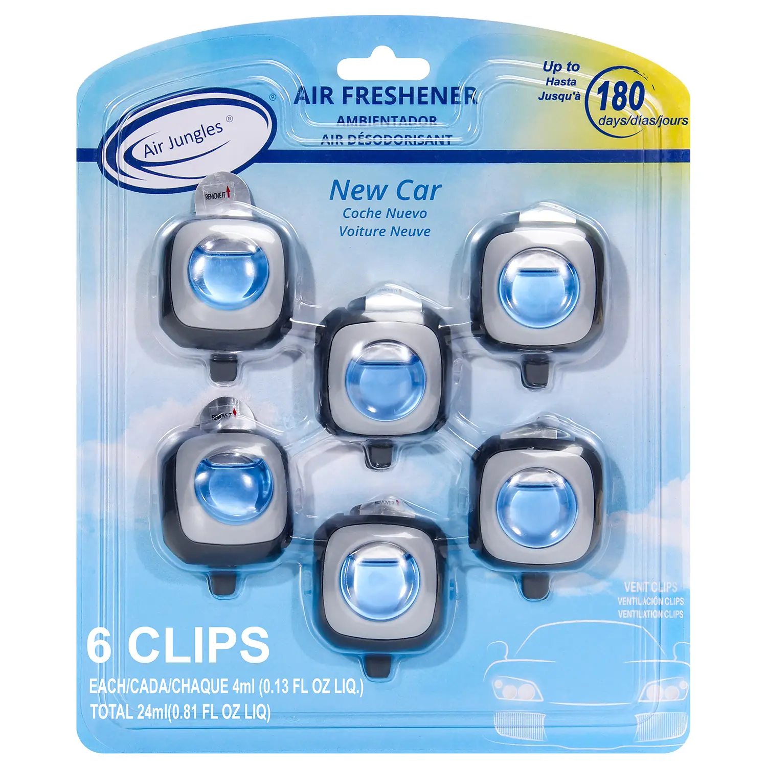 Air Jungles Car Air Freshener Clip - 6 Vent Clips, 4ml Each, Long-Lasting, Up to 180 Days