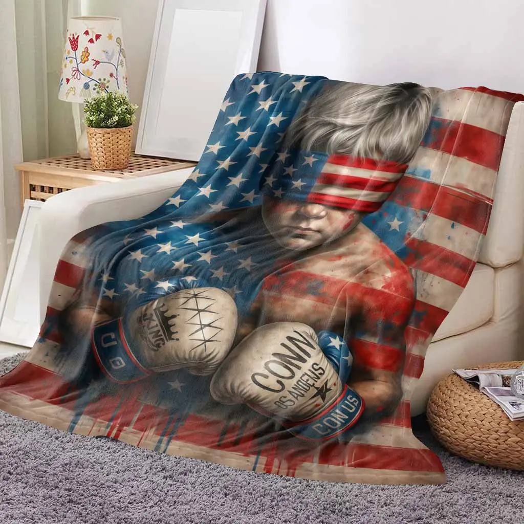 American Flag Boxing Champion Flannel Throw Blanket (Flannel Fabric, Multi-Size Option: 30x40in) - Vintage Patriotic HD Design, Wrinkle Resistant, Soft Cozy Lightweight Warm Decorative for Home Use, Indoor/Outdoor Sofa, Holiday Gifts, 50*60Inch（Medium Thr