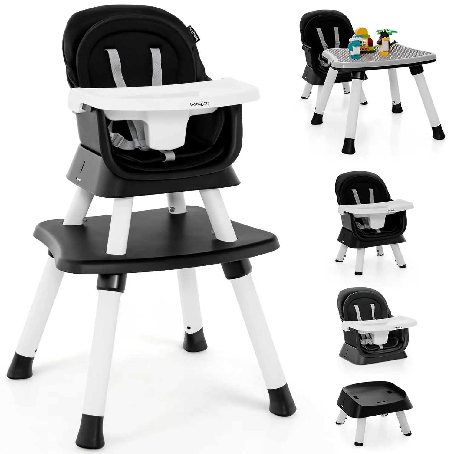8 in 1 Highchair Black w/Building Block Table