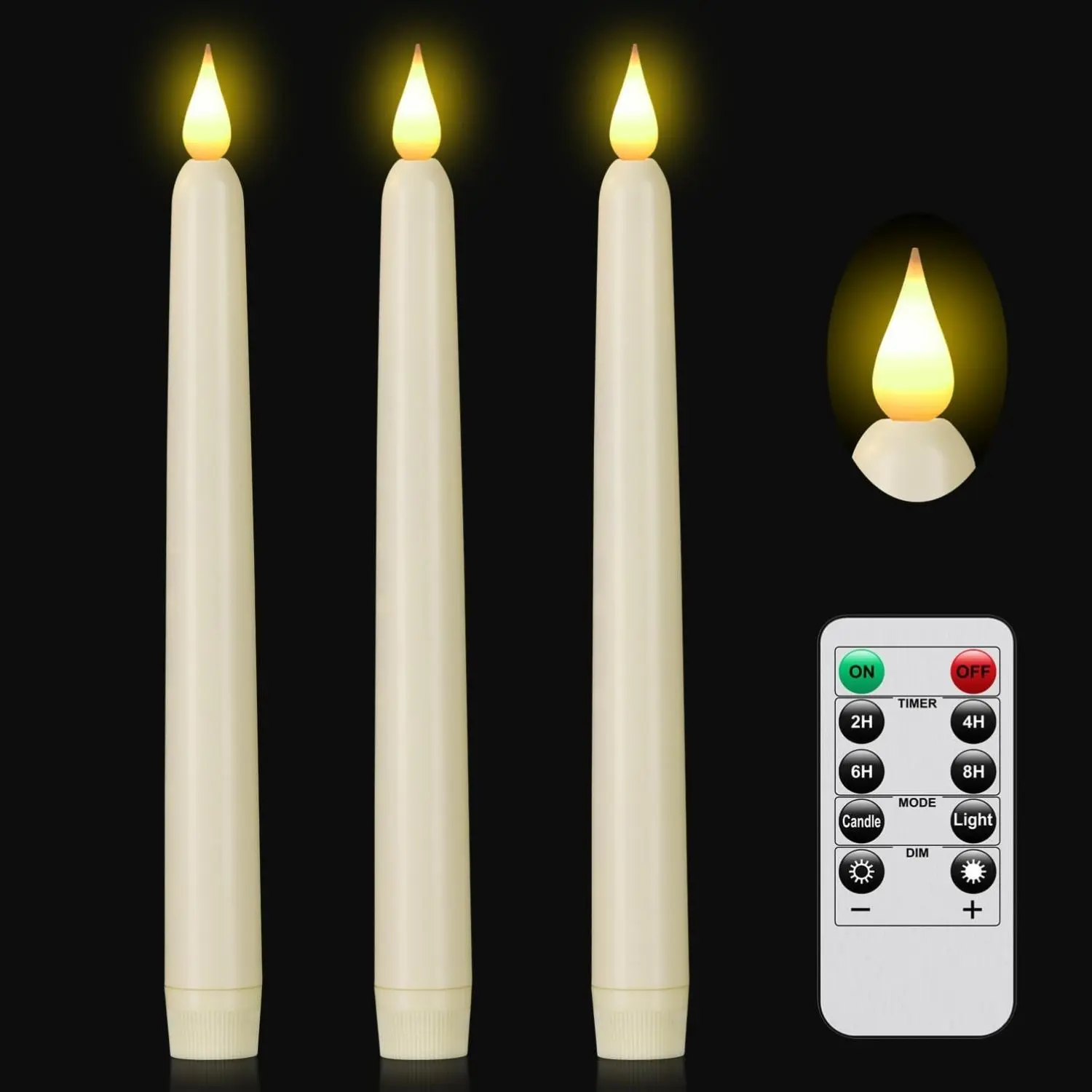 [USA Stock] -  3pack Plastic LED Candles, Flickering Battery Operated, 9.2''Classic Tall Candles for Wedding, Party,Christmas,Home Decor (Ivory)