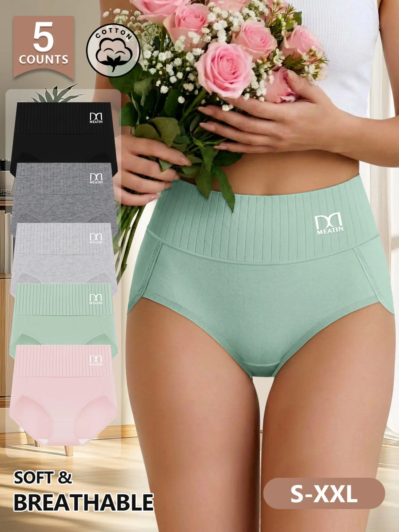 [Soft Cotton] Morelect Women's Underwear, Panties, 5-Pack, S-Xxl, Breathable, Comfortable Mid-Waist, Casual, Multi-Color Triangle Pants, All Seasons
