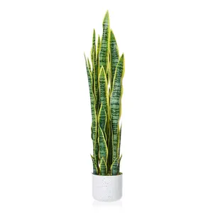 35.4"/90cm Tall Artificial Snake Plant Potted, Fake Sansevieria Floor Plant Real Looking with Pot and Dried Moss, Faux Aritificial Plants for Home Office Centerpiece Decor