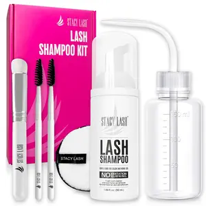 STACY LASH Lash Shampoo Kit Cleanser with Spoolies & Bottle & Cleansing Pad & Brush for Extensions for Clusters & Natural Eyelashes & Makeup Remover
