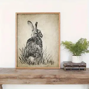 1pc Vintage Easter Bunny Canvas Poster - Retro Rabbit Wall Art with & Brown Pastel Colors, less Canvas Print for Easter Decor, Living Room, Bedroom, Cafe - Home & Dorm Decor Gift, Bedroom Artwork, Whimsical Design, Highquality Print
