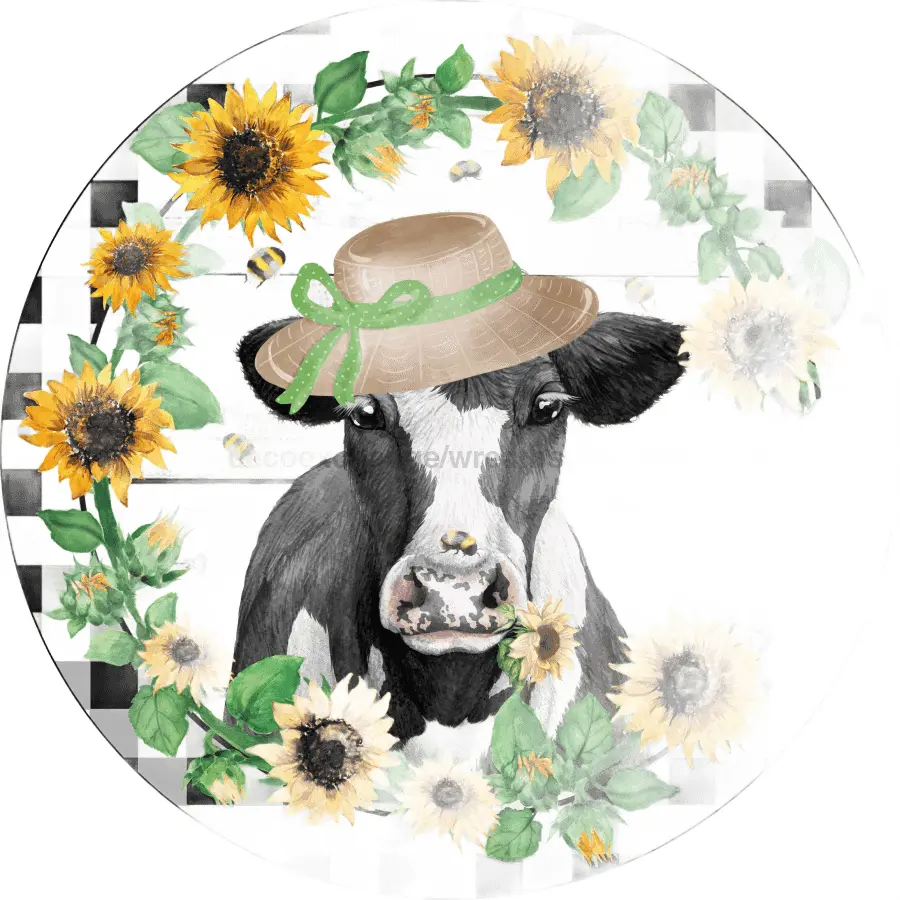 Vinyl Decal, Sunflower Sign, Cow Sign, 10" Round Sign VINYL-DECOE-277, Sign For Wreath, DecoExchange