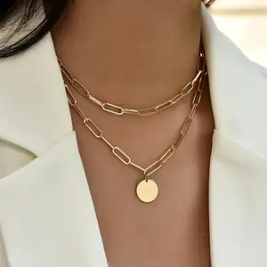 Jewelry New Creative Simple Neck Chain Choker Double-layer Chain Disc Girl Collarbone Chain