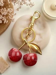 cute round cherry pendant design keychain, his and hers gifts, fashionable metal keychain for women & men, trendy all-match keychain for birthday gift, charms, girlfriend gifts